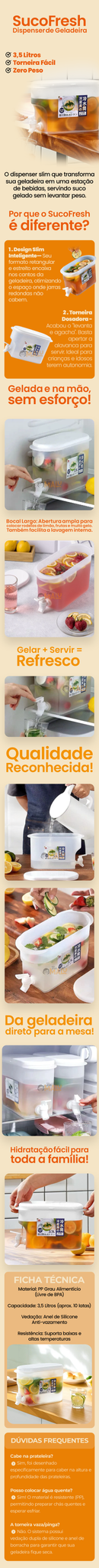 SucoFresh - Suqueira Plástica Com Tampa e Torneira Para Geladeira - Entrega Grátis