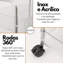 Carrinho Organizador Multiuso 3 Andares com Rodinhas 360° – Acrílico Transparente e Estrutura Resistente
